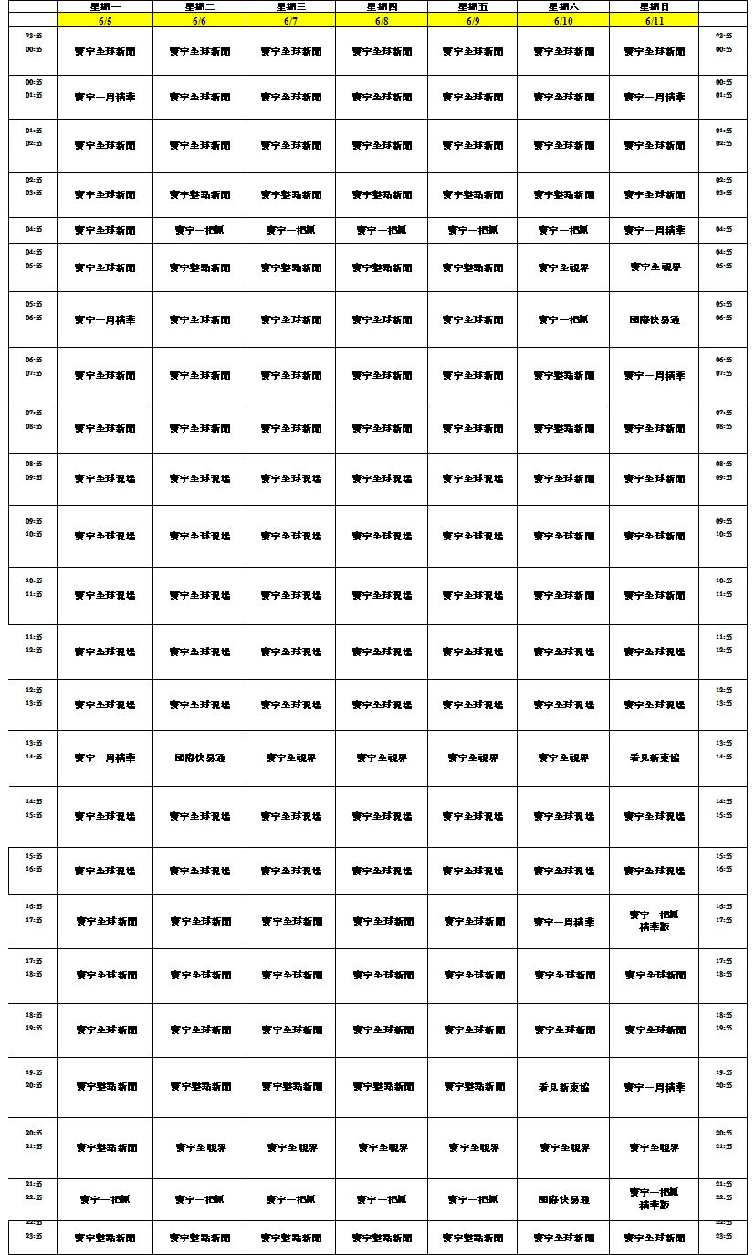 節目表｜寰宇新聞台 0605 – 0611